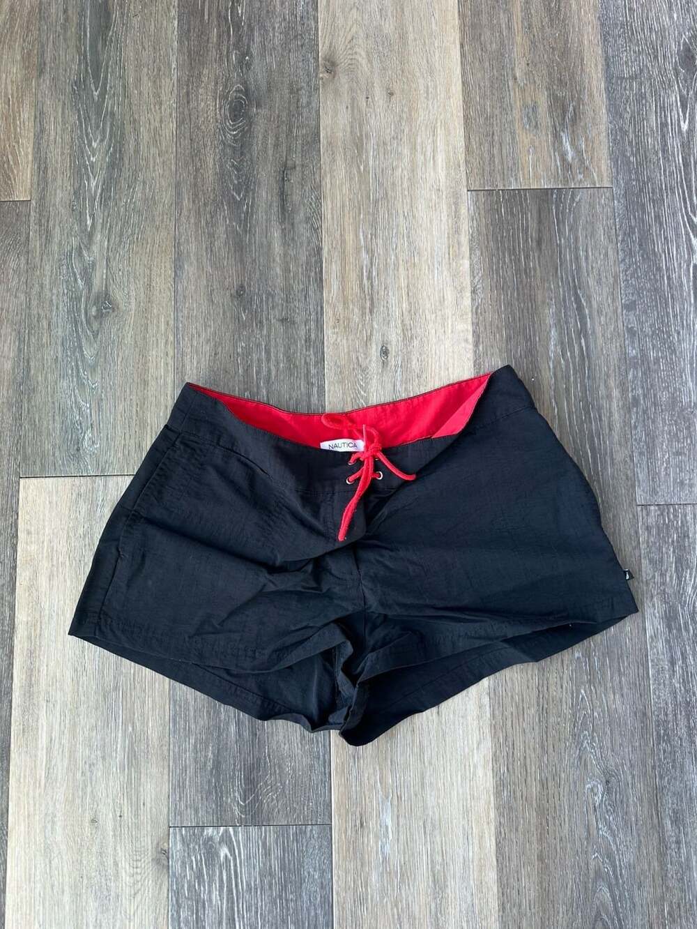 Vintage Nautica Black Y2K Board Shorts With Red Trim Size Small